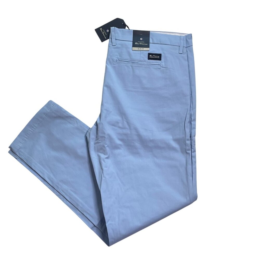Ben Sherman Mens Slim Fit Light Blue Chino Casual Trouser Pants Size 38w 34l u